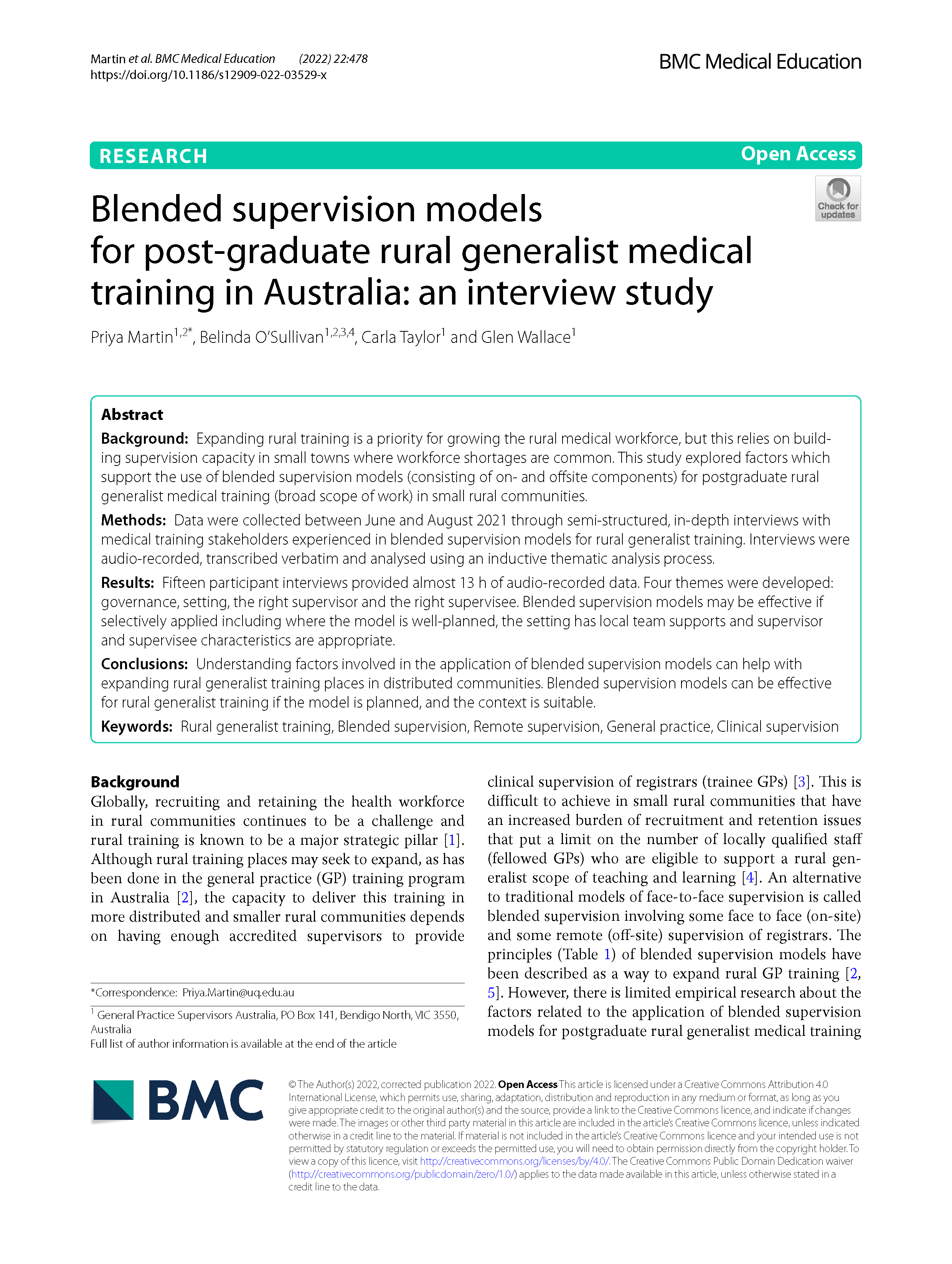 Training Rural Generalists using Blended Supervision Models